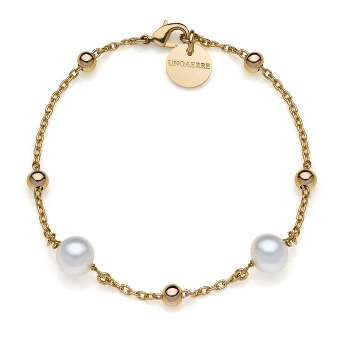 Bracelet in gilded bronze and natural pearls