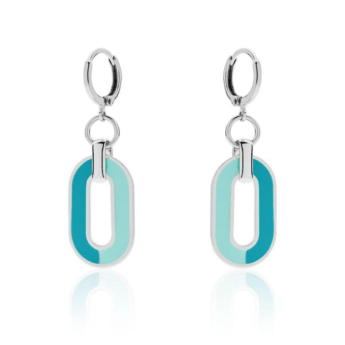 Boucles d'oreilles en bronze plaqué argent avec émail bleu