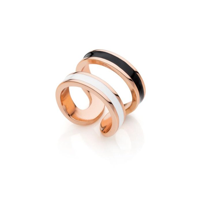 Pink ring black and white enamel