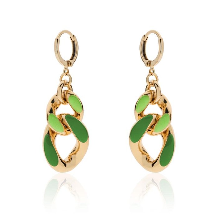Boucles d'oreilles en bronze plaqué or avec émail vert
