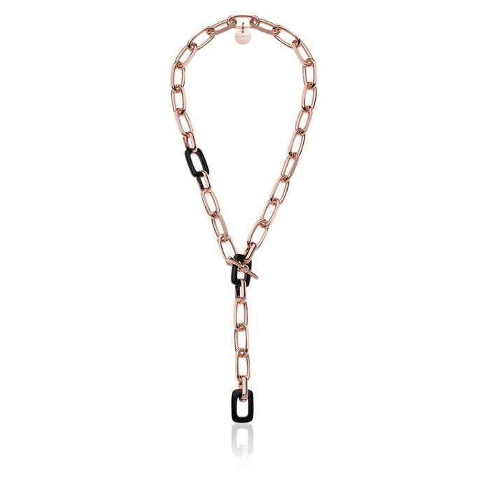 Collier chaîne en onyx noir naturel et forzatine