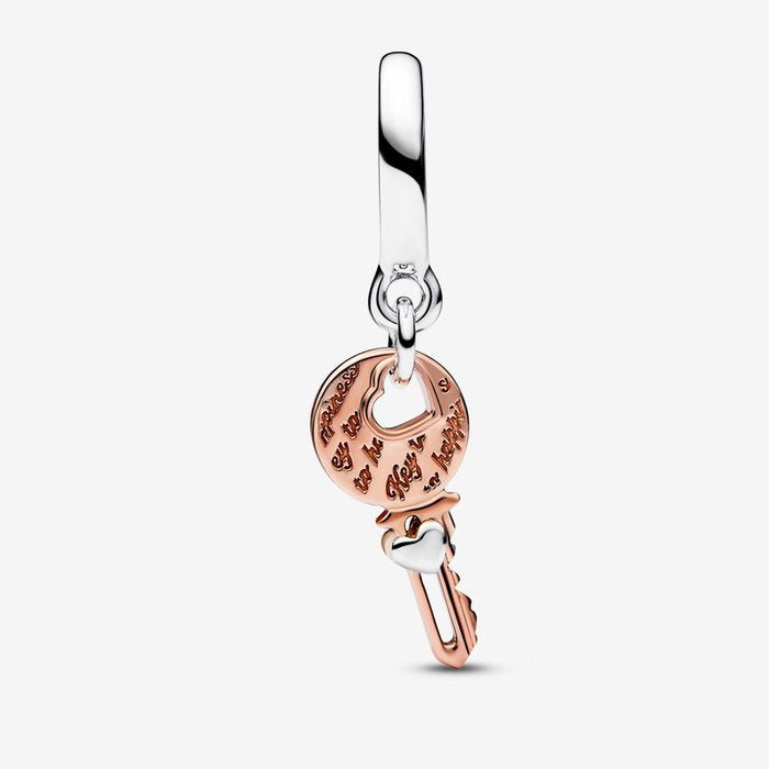 Pendentif Clé du Bonheur avec cœur coulissant