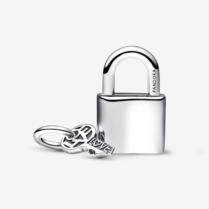 Charm Pendente Lucchetto e Chiave dell’Amore con Pietre Rosse