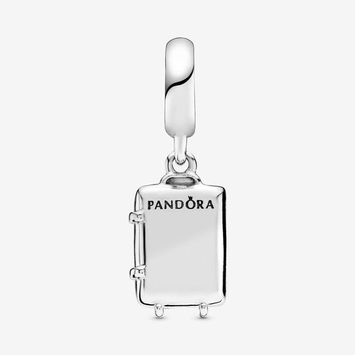 Charm Suitcase silver dangle with clear cubic zirconia and pink enamel