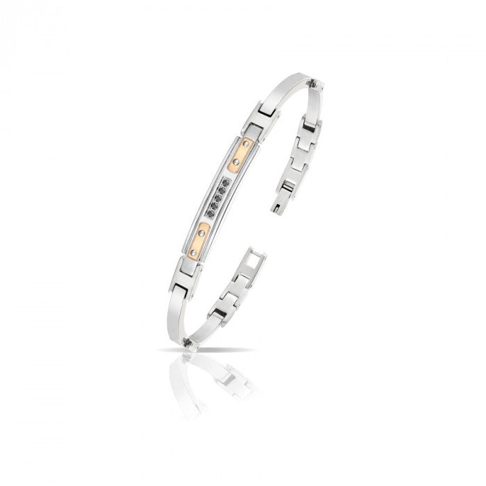 Bracelet s/rigid plate ip rosè br black 0.09