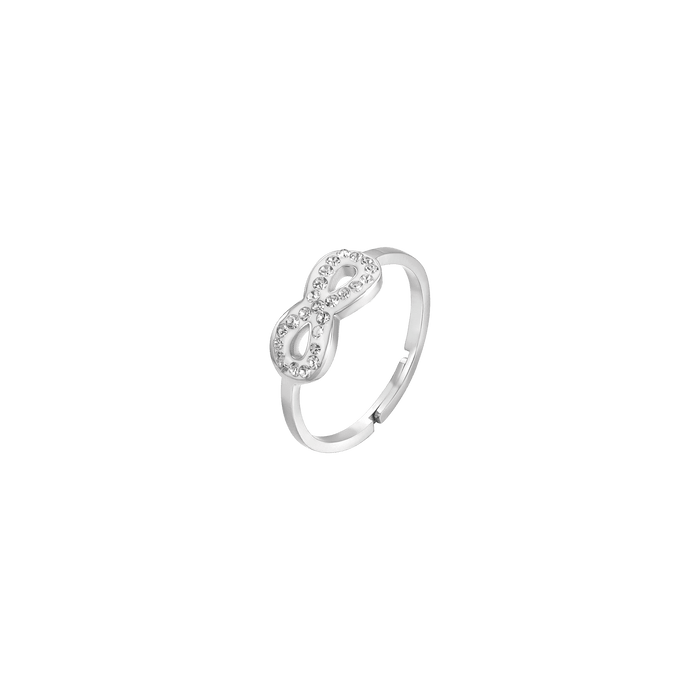 BAGUE EN ACIER POUR FEMME AVEC INFINI ET CRISTAUX BLANCS TAILLE : S