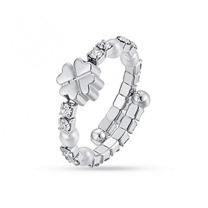Anello aperto quadrifoglio con strass