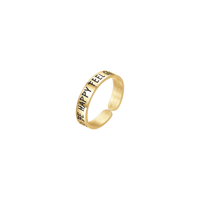 BAGUE FEMME EN ACIER PLAQUÉ OR BE HAPPY FEEL GOOD