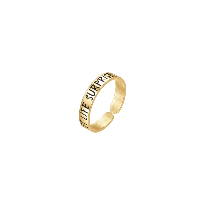 BAGUE FEMME EN ACIER DORÉ LAISSEZ LA VIE VOUS SURPRENDRE