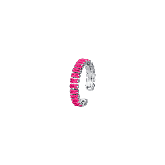 BAGUE FEMME EN ACIER RÉGLABLE AVEC CRISTAUX FUCHSIA