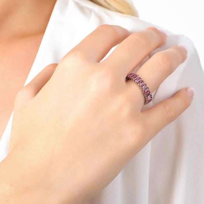 BAGUE FEMME EN ACIER RÉGLABLE AVEC CRISTAUX FUCHSIA