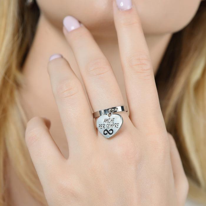 BAGUE EN ACIER POUR FEMME AMIS POUR TOUJOURS AVEC CŒUR