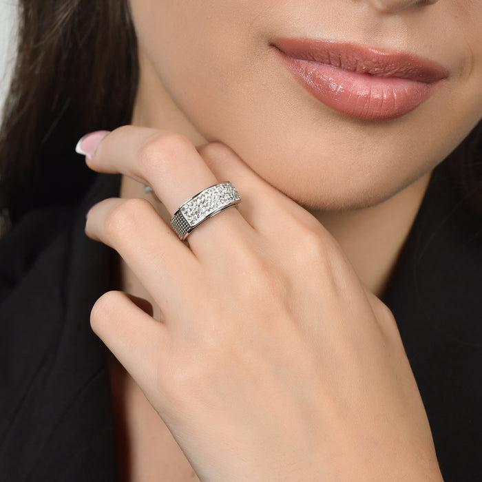 BAGUE POUR FEMME EN ACIER MILAN MESH AVEC ÉLÉMENT EN CRISTAL BLANC