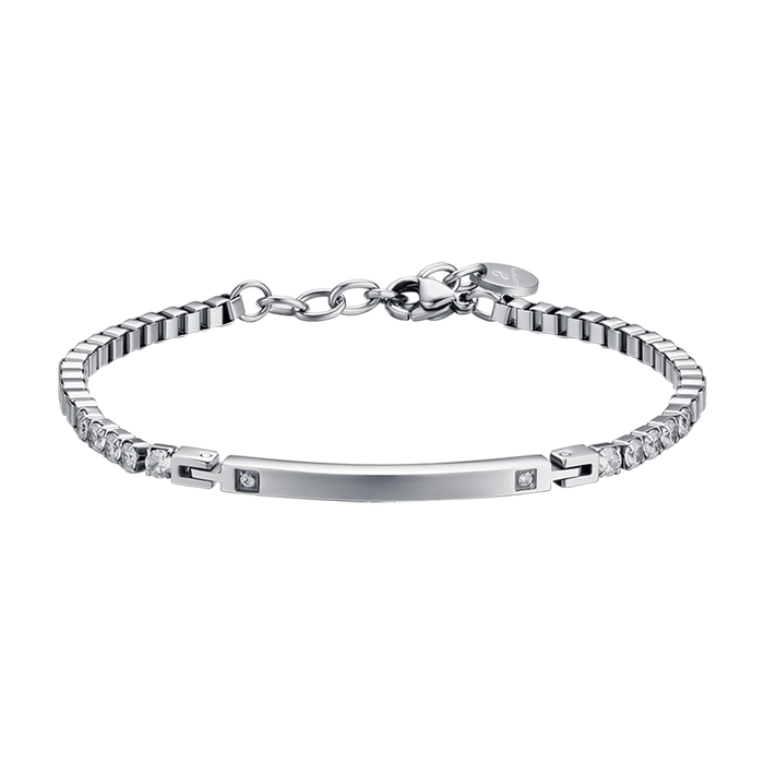 MEN'S BRACELET IN STEEL WITH PLATE AND WHITE CRYSTALS