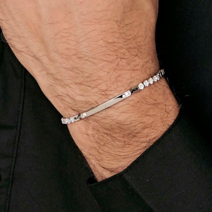 MEN'S BRACELET IN STEEL WITH PLATE AND WHITE CRYSTALS