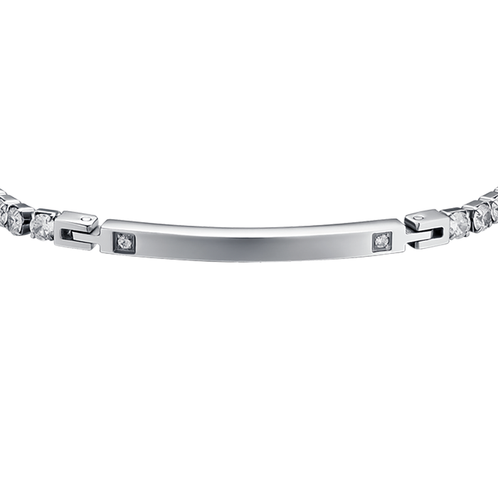 MEN'S BRACELET IN STEEL WITH PLATE AND WHITE CRYSTALS