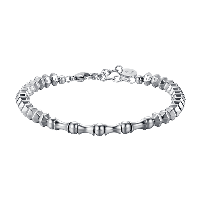 BRACELET HOMME EN ACIER AVEC HÉMATITE ARGENTÉE ET ÉLÉMENTS EN ACIER