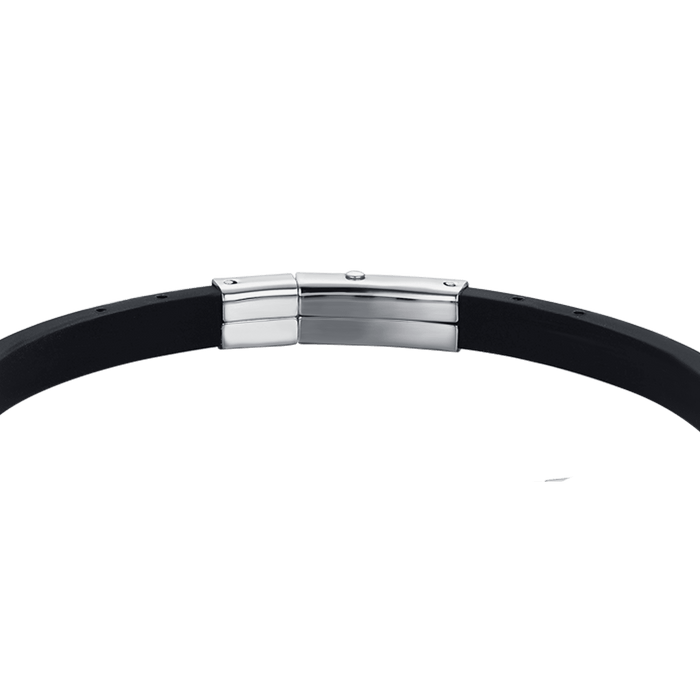BRACCIALE UOMO SILICONE NERO CON ELEMENTI IN ACCIAIO, IP NERO E GOLD CON ANCORA