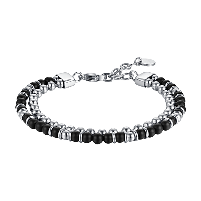 BRACELET EN ACIER POUR HOMME AVEC AGATE NOIRE ET ÉLÉMENTS EN ACIER