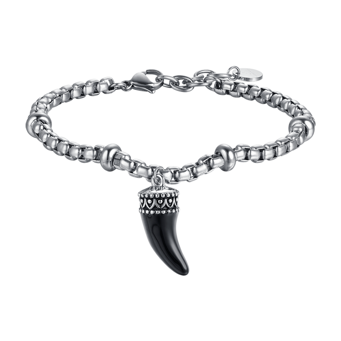 BRACELET HOMME EN ACIER AVEC CORNE ET ÉMAIL NOIR