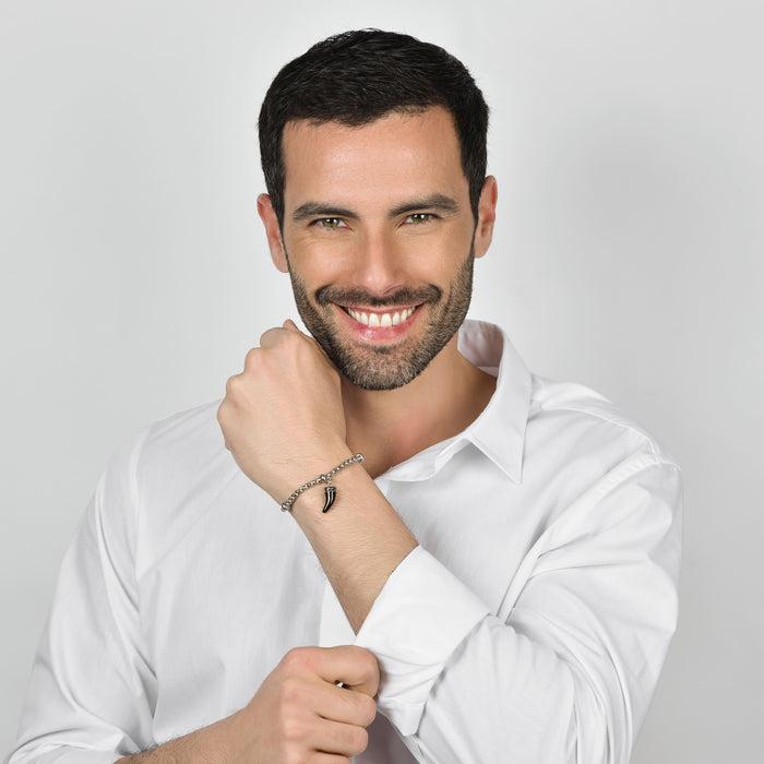 BRACELET HOMME EN ACIER AVEC CORNE ET ÉMAIL NOIR