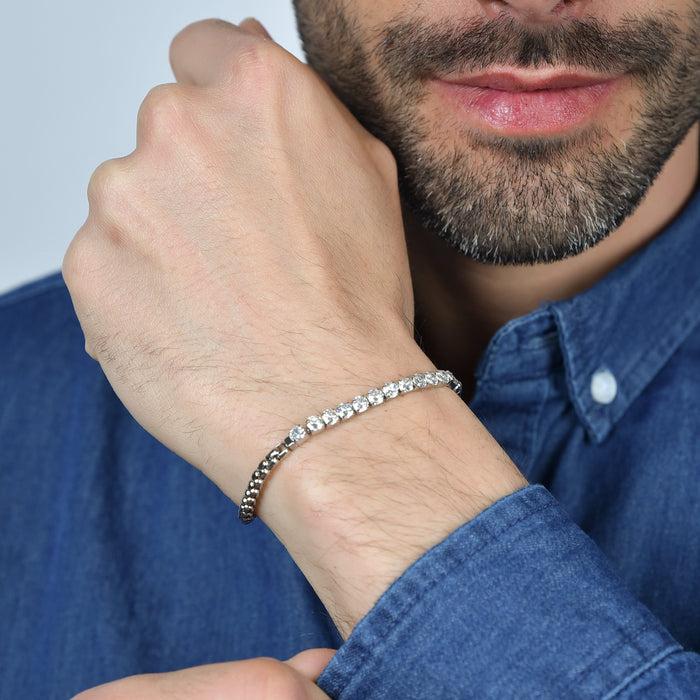 BRACELET HOMME EN ACIER AVEC CRISTAUX BLANCS