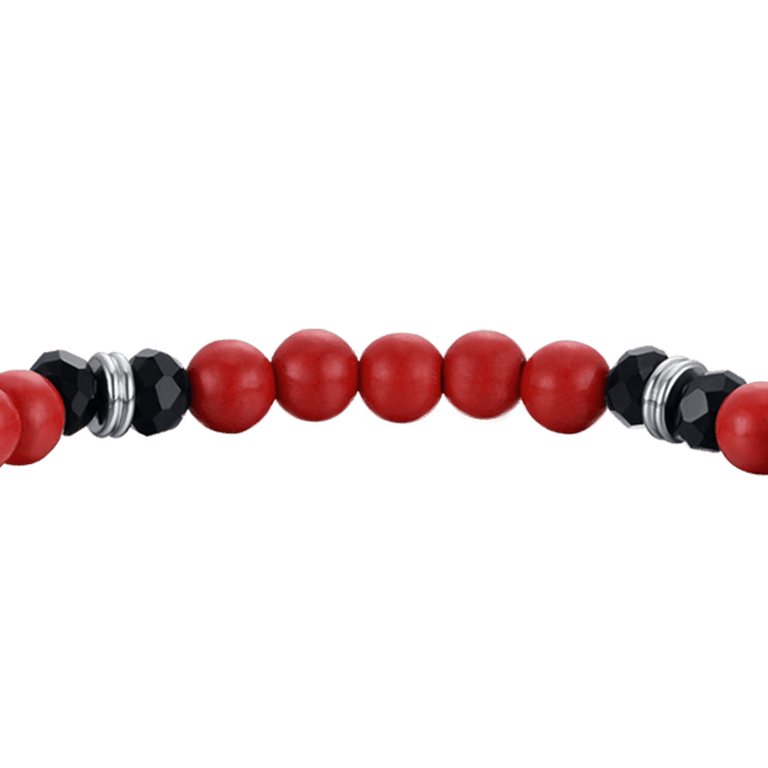 ELASTIC MEN'S BRACELET WITH RED AND BLACK STONES AND BLACK HORN