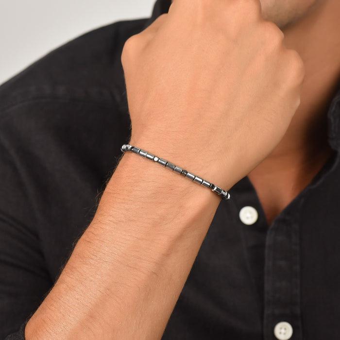 BRACELET HOMME EN ACIER AVEC ARGENT ET HÉMATITE NOIRE