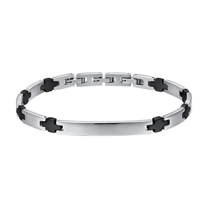 BRACELET HOMME EN ACIER AVEC PLAQUE ET CROIX IP NOIR