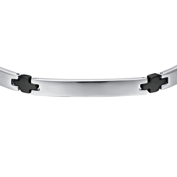 BRACELET HOMME EN ACIER AVEC PLAQUE ET CROIX IP NOIR