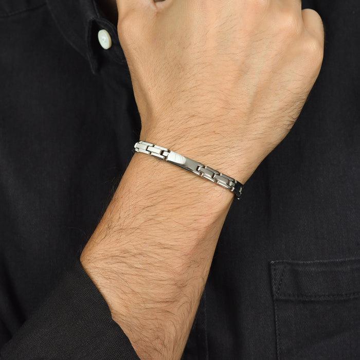 BRACELET HOMME EN ACIER AVEC PLAQUÉ ARGENT