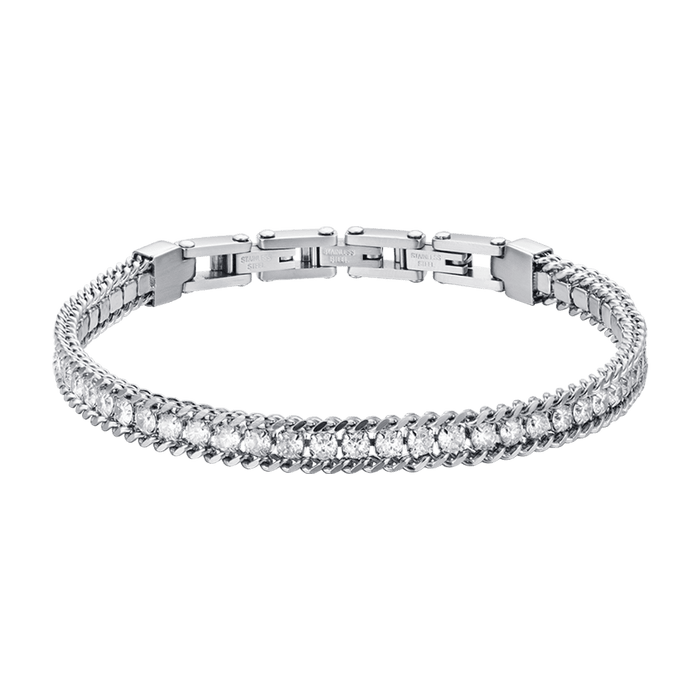 BRACELET DE TENNIS HOMME EN ACIER AVEC CRISTAUX BLANCS