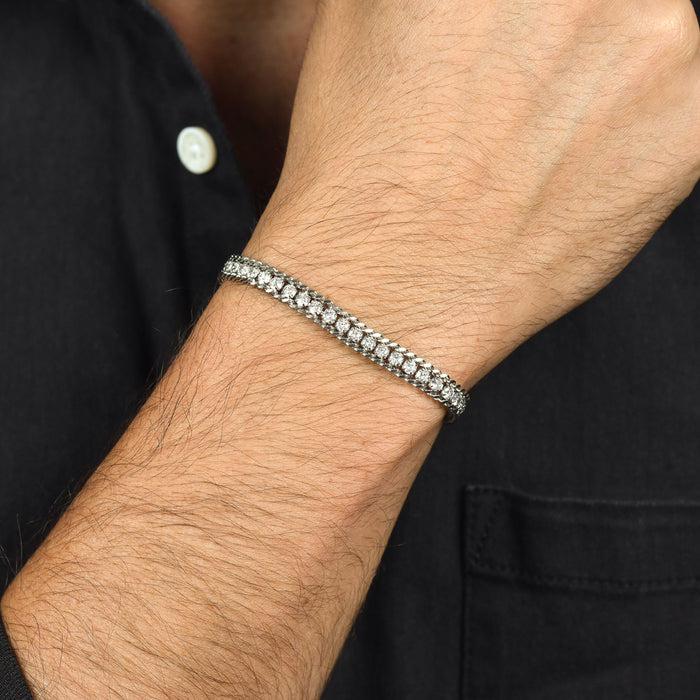 BRACELET DE TENNIS HOMME EN ACIER AVEC CRISTAUX BLANCS