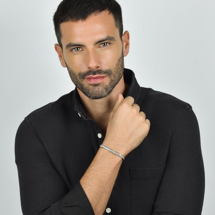 BRACELET DE TENNIS HOMME EN ACIER AVEC CRISTAUX BLANCS