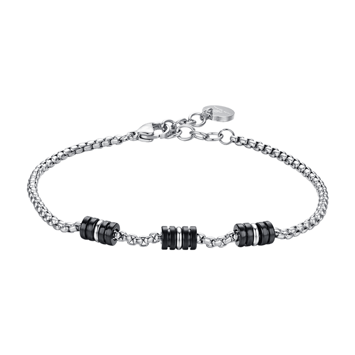 BRACELET POUR HOMME EN ACIER AVEC ÉLÉMENTS IP NOIR ET ARGENT