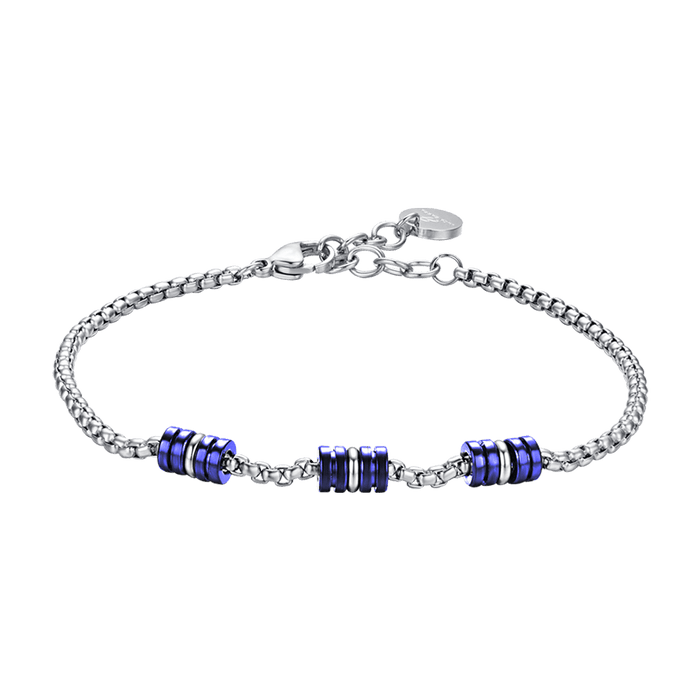 BRACELET HOMME EN ACIER AVEC ÉLÉMENTS IP BLEU ET ARGENT