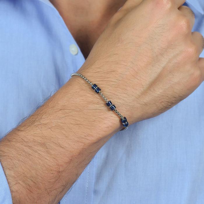 BRACELET HOMME EN ACIER AVEC ÉLÉMENTS IP BLEU ET ARGENT