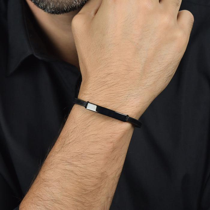 BRACELET EN SILICONE POUR HOMME AVEC PLAQUE EN ACIER IP NOIR