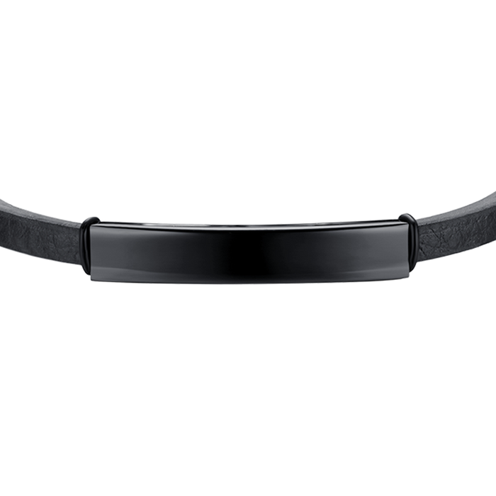 BRACELET EN CUIR POUR HOMME AVEC PLAQUE EN ACIER IP NOIR