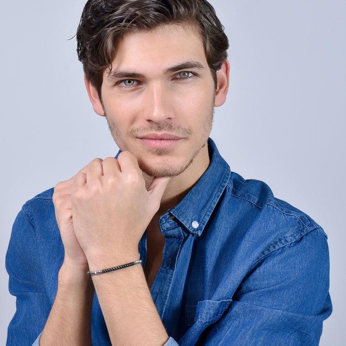 BRACELET HOMME EN ACIER AVEC PLAQUE IP NOIRE