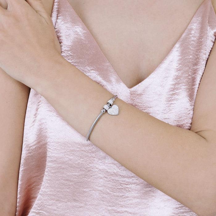 BRACELET FEMME EN ACIER AVEC COEUR ET CRISTAUX BLANCS