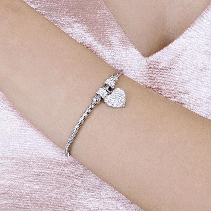 BRACELET FEMME EN ACIER AVEC COEUR ET CRISTAUX BLANCS