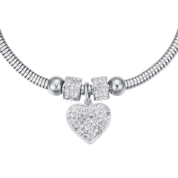 BRACELET FEMME EN ACIER AVEC COEUR ET CRISTAUX BLANCS