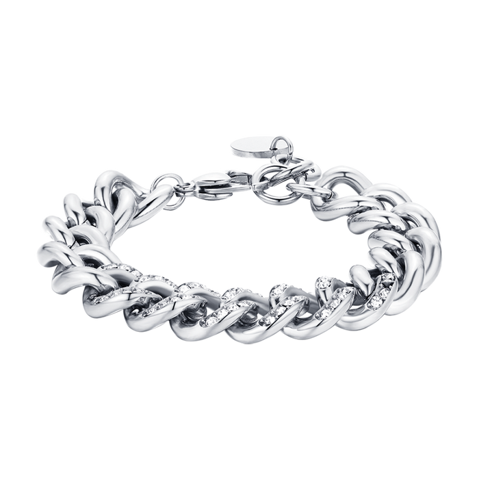 BRACELET FEMME EN ACIER AVEC MAILLON CHAÎNE EN CRISTAUX BLANCS