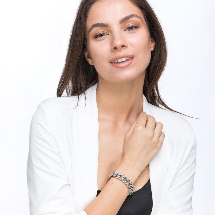 BRACELET FEMME EN ACIER AVEC MAILLON CHAÎNE EN CRISTAUX BLANCS