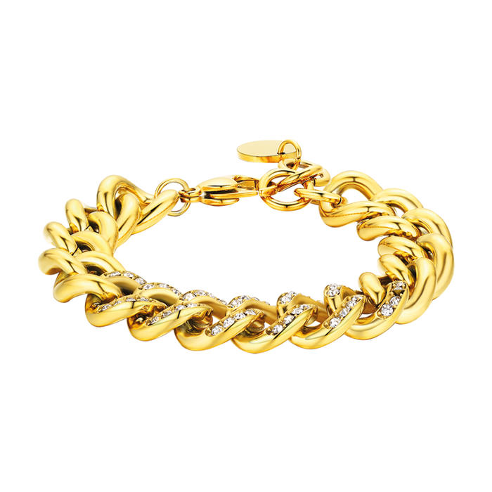 BRACELET FEMME EN ACIER AVEC MAILLON CHAÎNE EN CRISTAUX BLANCS