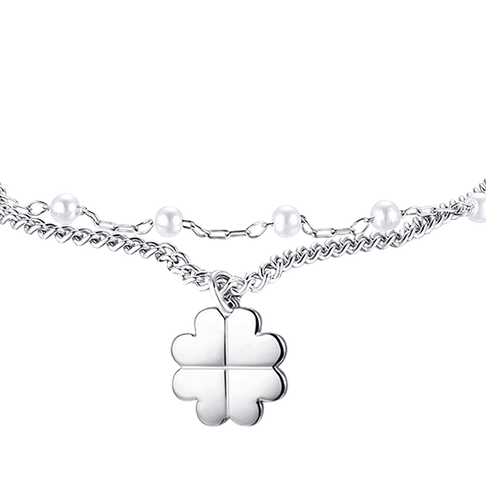 BRACELET FEMME EN ACIER DORÉ IP AVEC TRÈFLE À QUATRE FEUILLES