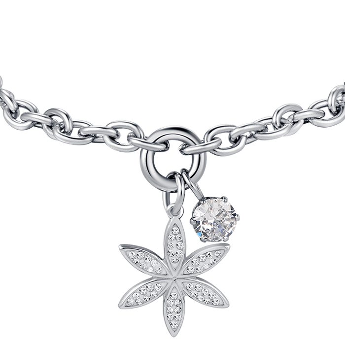 BRACELET FEMME EN ACIER AVEC FLEUR DE VIE ET CRISTAUX BLANCS