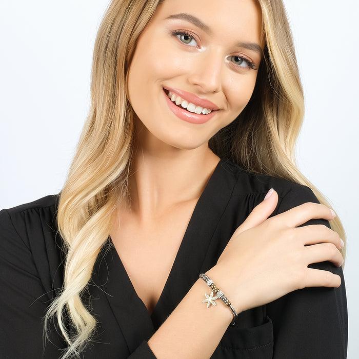 BRACELET FEMME EN ACIER AVEC FLEUR DE VIE ET CRISTAUX BLANCS