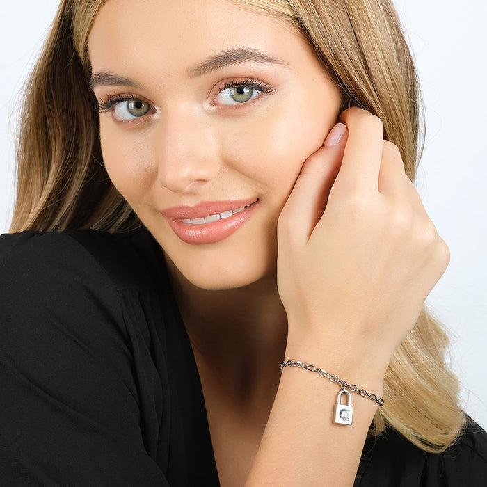 BRACCIALE DONNA IN ACCIAIO CON LUCCHETTO CON CRISTALLO BIANCO